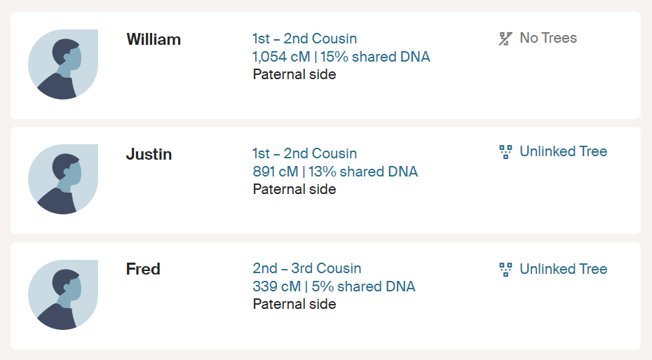 Chris' DNA match list